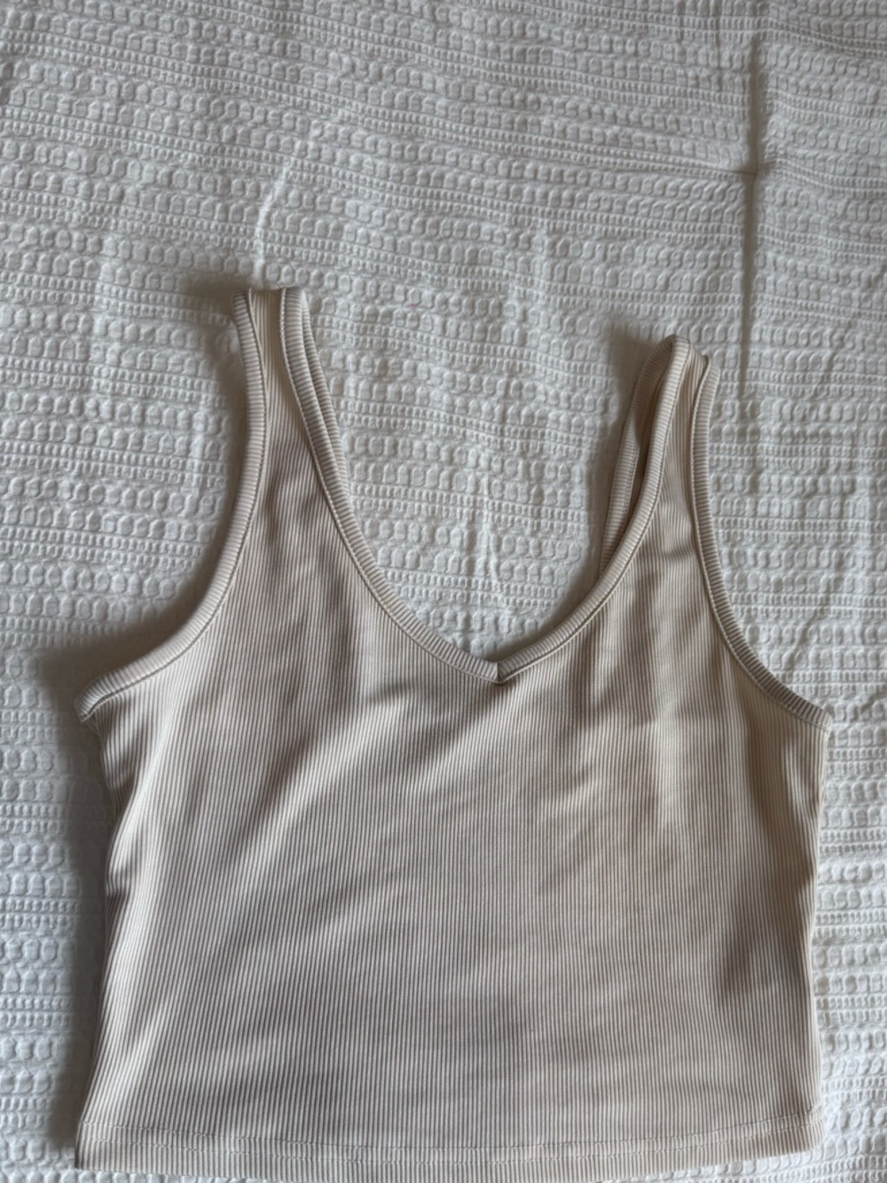 SHEIN Ribbed V-Neck Crop Tank - Beige